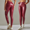 2025 Autumn New Design Fleeced PU Leather Tights Pants Women's Workout Legging with Mid Waist Logo