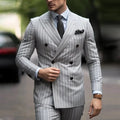 Grey Brown Men's Suits 2 Piece Jacket Pants Set Luxury Double Breasted Peaked Lapel Outfits Elegant Wedding Male Clothing Blazer