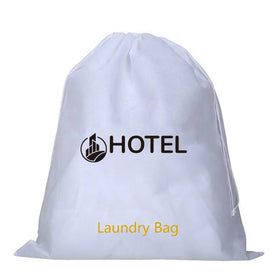White Color Custom Logo Lightweight Non-Woven Hotel Reusable Printing Bulk Large Drawstring Shoe Laundry Storage Bags Custom
