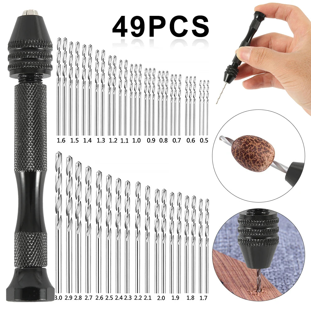 49pcs Mini Aluminum Hand Drill Bit Set 0.2-3.4mm Jewelry Craft Woodworking Tools with OEM Customization