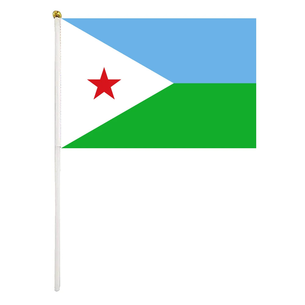 Hand Waving Djibouti National Flag 14X21CM Polyester Custom Printed Handheld Flag for Parade Celebration Sports Event