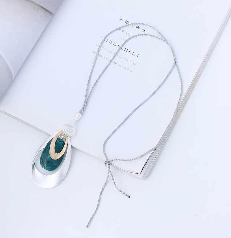 TongLing Necklace Rope Chain Alloy Irregular Geometric Round Blue Resin Charm Pendant Necklace for Women