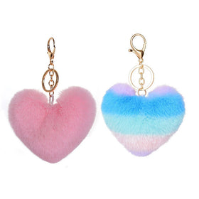10cm Fluffy Heart Shaped Fake Rex Rabbit Fur Ear Pompom Keychain Bulk Puff Ball Mini Furry Keychain Pom Pom Fur Ball Keychains