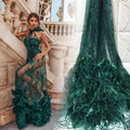 Latest Quality 3d Feathers Floral Tulle Wedding Lace Fabric Fancy Mesh With Feather Wedding Feather Lace Fabric