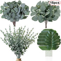 Single Eucalyptus Leaf Stem Simulated Green Plant Outdoor DIY Flower Wall Decoration Family Gathering Christmas Artificial
