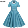 French Vintage Plaid Dress Women Summer Retro 50s 60s 70s Swing Pin up Rockabilly Party Dress Office Robe Vestidos