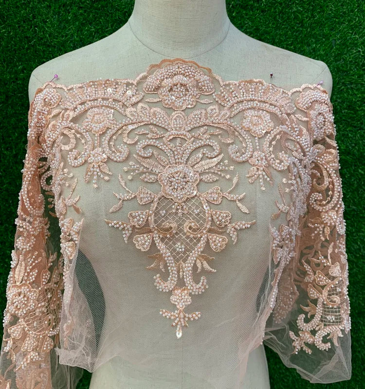 New Beaded Lace Decoration Ethnic Style Bridal Wedding Appliques Luxury Beaded Fabric