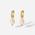 Stocks Selling New Waterproof 18k Gold PVD Plated Stainless Steel Jewelry Cubic Zircon Hoop Freshwater Pearl Pendant Earrings