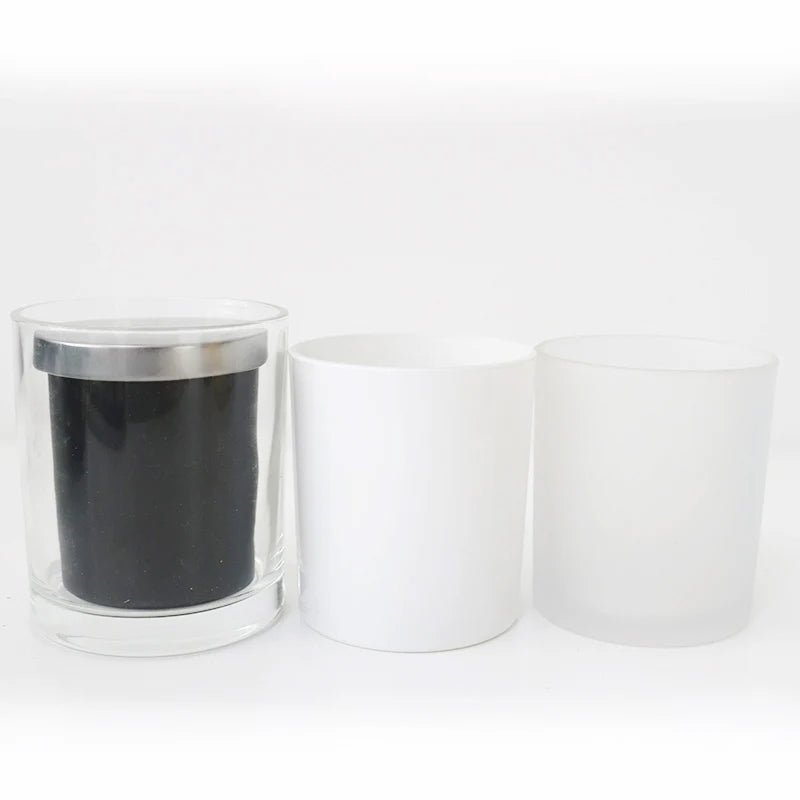 7 oz 10 oz Round Glass Candle Making Jar Matte Black / White Candle Jar with Gold Sliver Metal Lid