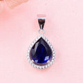 Women Jewellery Luxury 925 Sterling Silver Pendants 3A Crystal Teardrop Blue Sapphire Pendant for Wedding