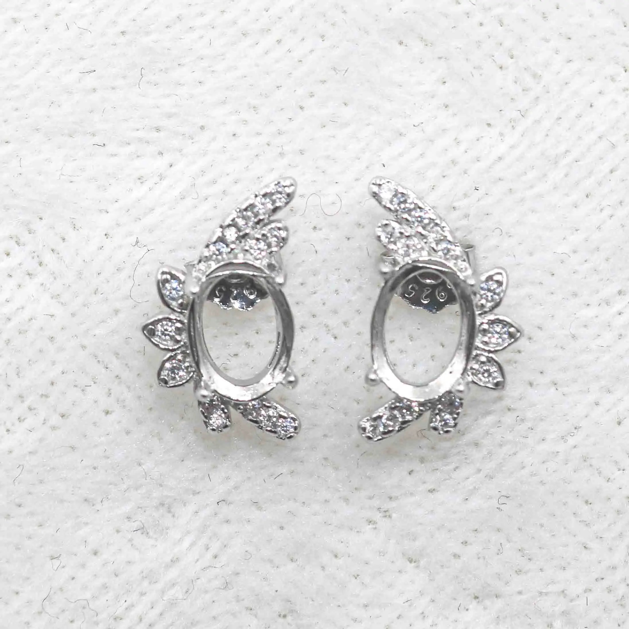 Sterling Silver 5*7mm Semi Mount Stud Earrings Empty Support Blank Claws Setting S925 Base Without Center Stone for DIY Inlay