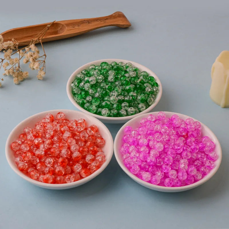 DS 8-12mm 500 Grams/bag Acrylic Spacer Beads Transparent Round Cracked Acrylic Beads for Jewelry Making