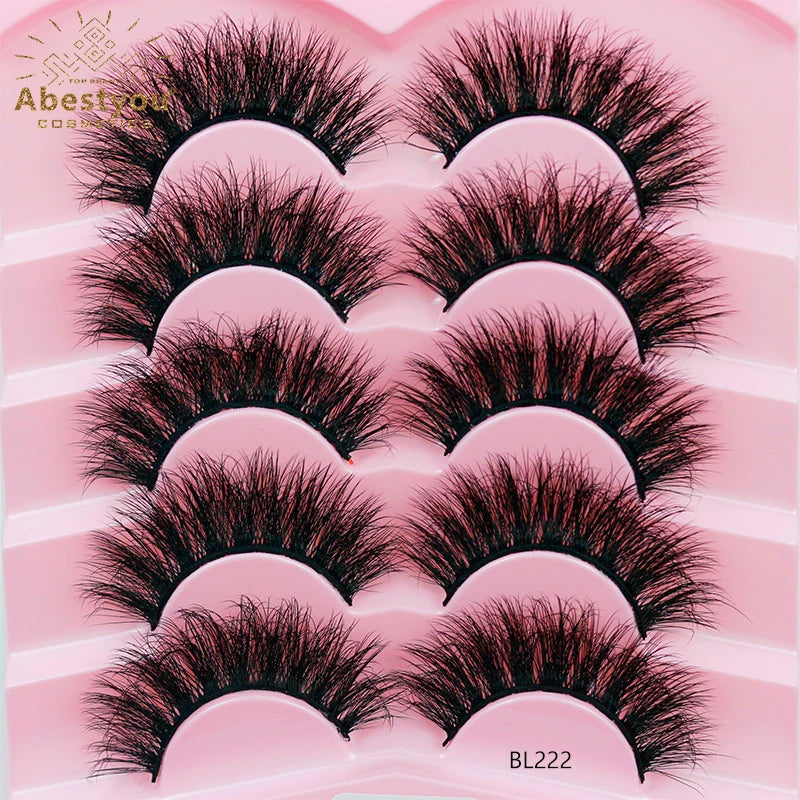 Abestyou 5pair Fluffy Mink Lashes 8-25mm Lashes Dramatic Thick Volume Natural Eyelashes Make up Eye Lashes