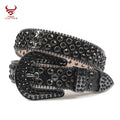 Custom  Logo Studded Synthetic PU Leather Western Belts Diamond Buckle Rhinestone Belt Boys Kids Black BB Belts