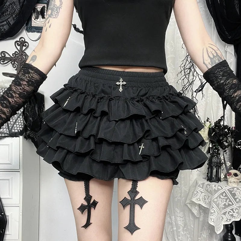 Goth Lolita Lace Shorts Skirt Women Aesthetic Cute Sweet Bow Patchwork Shorts Skirt Y2k E-girl Emo Alternative Kawaii Outfits
