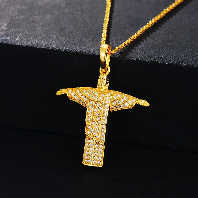 Jesus Christ the Redeemer Genuine Diamond Pendant Charm Silver 925 VVS D Color Moissanite 14k 18k Gold Plated Pendant
