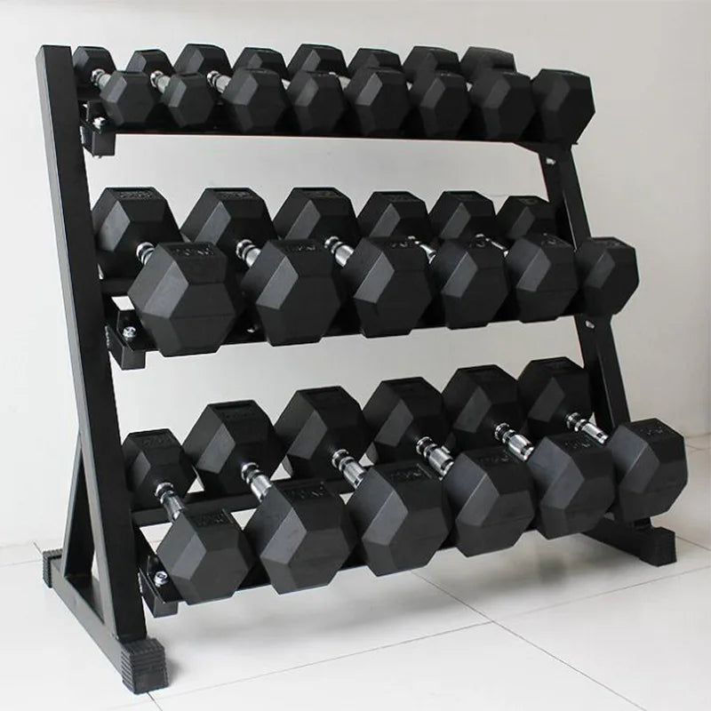 Hot Selling Home Gym Commercial Fitness Equipment Steel 2.5Kg-50Kg Hex Dumbbell Set with Three-Layer Storage Rack
