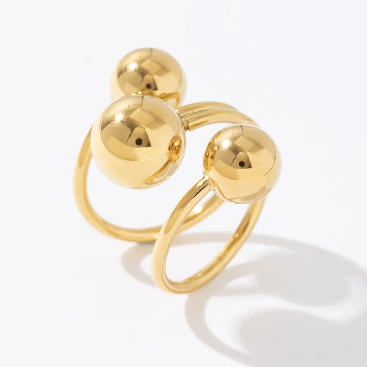 Women Jewelry Tarnish Free Stainless Steel Three Ball Minimalist 18K PVD Gold Plated Adjustable Open Ring
