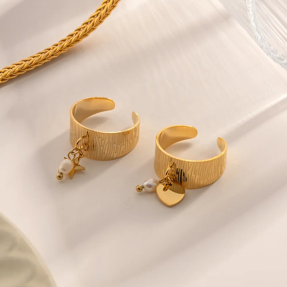 Custom 304/316L Stainless Steel Ring Adjustable Wide Charm Open Ring 18K Gold Plated Waterproof Jewelry for Girls
