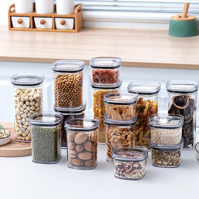 Plastic Transparent Square Stackable Airtight Food Storage Containers 5 pcs Set With Sealed Lid