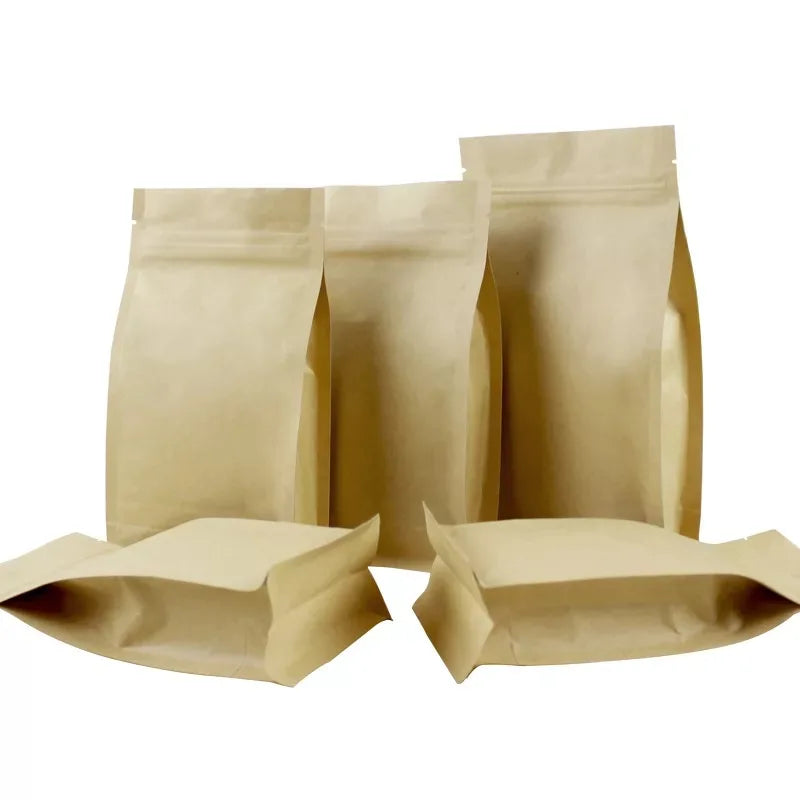 Multiple Sizes Foil Metalized Flat Bottom Brown Craft Kraft Paper Bag Box Pouch for Food Packaging