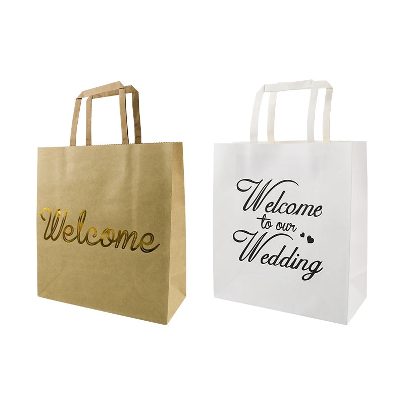 Wedding Theme Welcome Gift Goodie Packaging Kraft Paper Bags for Wedding Party Favour Souvenirs Wrapping Recyclable