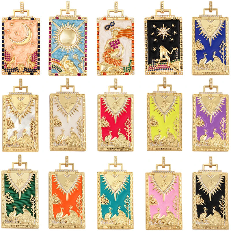Enamel Tarot Cards Focal Mega PendantNew 18K Real Gold Plated Shell DIY Jewelry Accessories for Bracelets Necklaces Making M07
