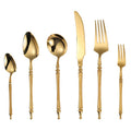 Retro Roman Golden Hotel Cutlery Luxury Flatware Set Stainless Steel Cylindrical Restaurant Handle
