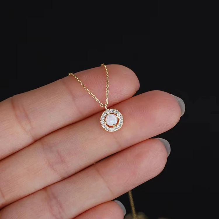 Fashion Ladies Design Yellow Gold Plating 925 Sterling Silver Small Opal Necklace
