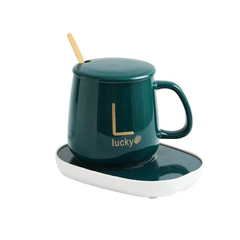 Madou Luxury Exquisite Ceramic Coffee Mug Set with Lid Constant Temperature Heating Pad Various Holiday Gifts Cute Design Style