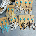 Retro Boho Cowhide Cactus Leather Earrings Turquoise Ethnic Western Cowboy Earrings Good Quality Jewelry Women Gift