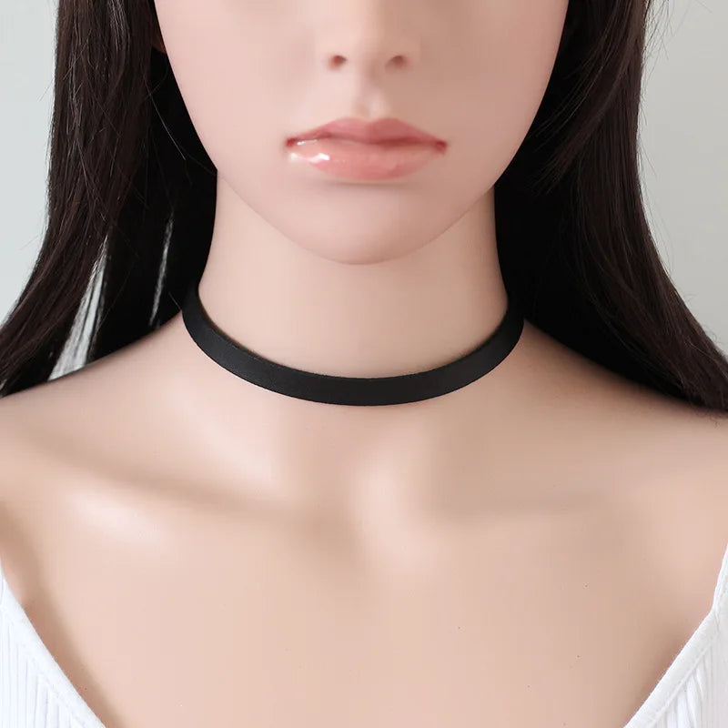 Dark Style Princess Collar Gothic Accessories Black Leather Cold Vintage Lolita Aesthetic Chain Necklace