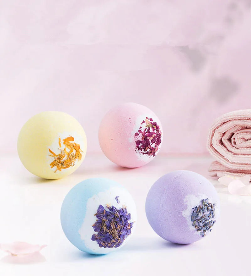 Wholesale Customized Packaging 100g Ball Shape Bath Bomb with Dried Flower
