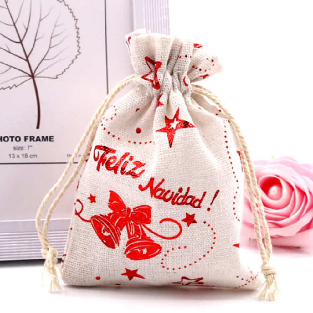 13x18cm Christmas Linen Pouch Jewelry Gift Package Drawstring Bag