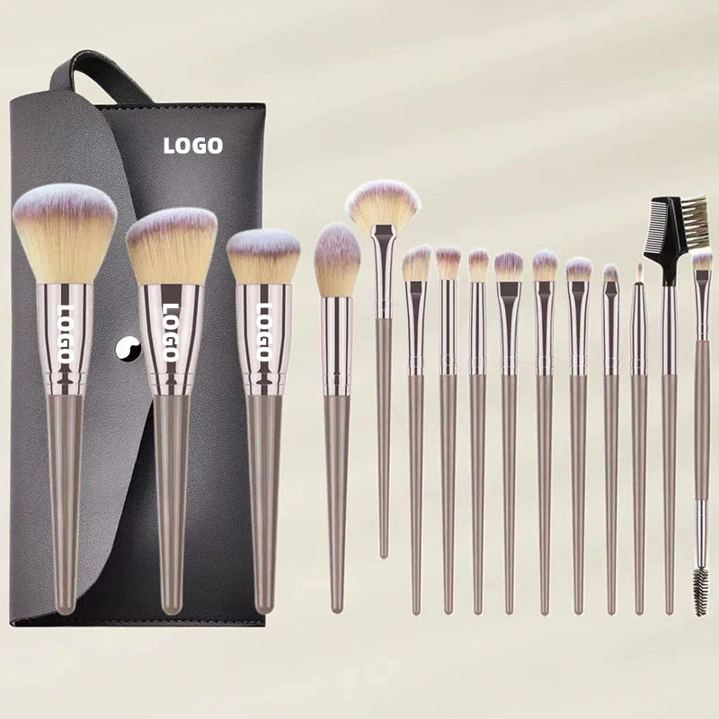 Luxury Makeup Brush Set for Eye Foundation Lip Custom Logo Make up Brushes 15pcs Professional Makeup Brush Set with PU Bag