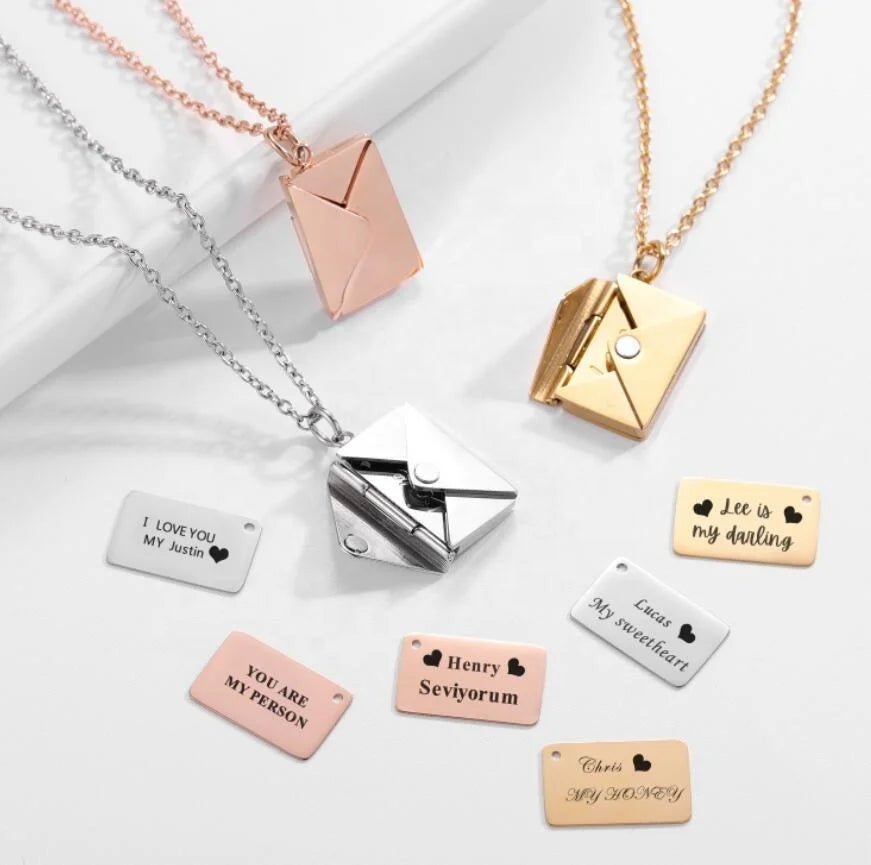 Customization Envelope Pendant Necklace for Women Silver Gold Rose Gold Stainless Steel Necklace Jewelry Gifts