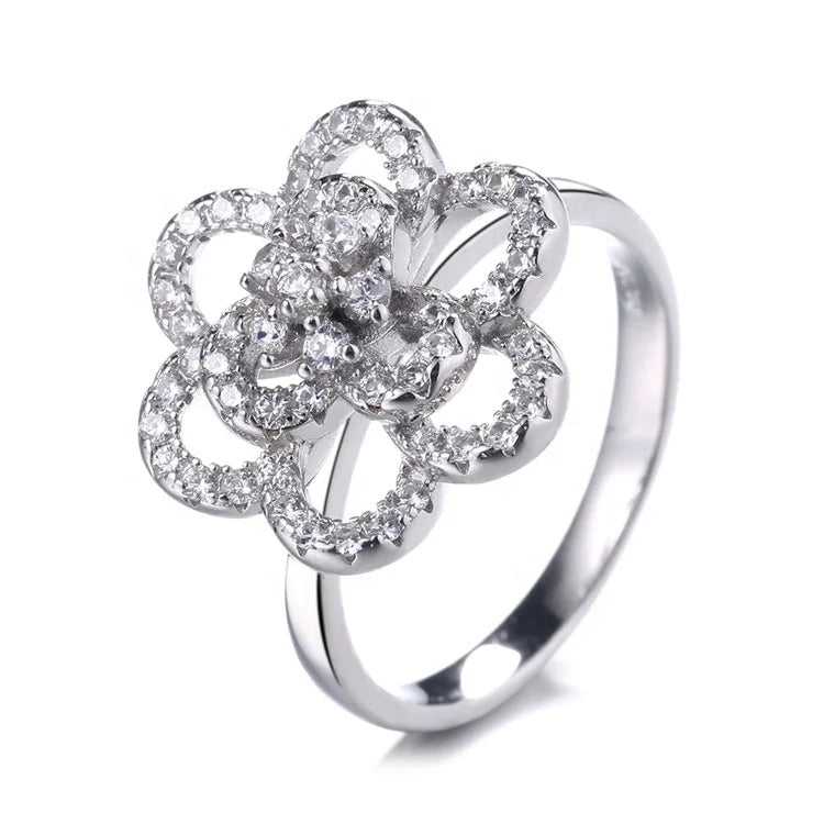Sterling Silver 925 Flower Design Band Rings Jewelry for Women Thin Band Rings