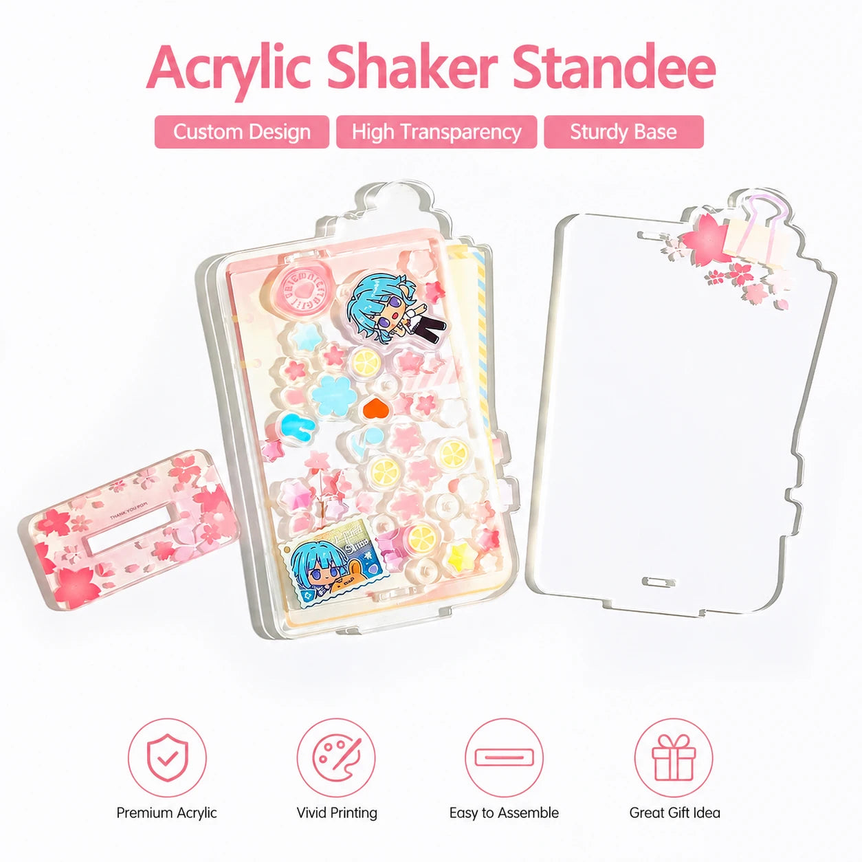 CNAWO Personalized Acrylic Standee Custom Printed UV Printing Cartoon Anime Shaker Charms Cute Holo Design