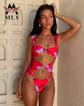 High Quality Custom One Piece Swimsuit with O-Ring Sexy Hollow Metallic Bikini Push-up Bra High Cut Bottom Custom Swimwear