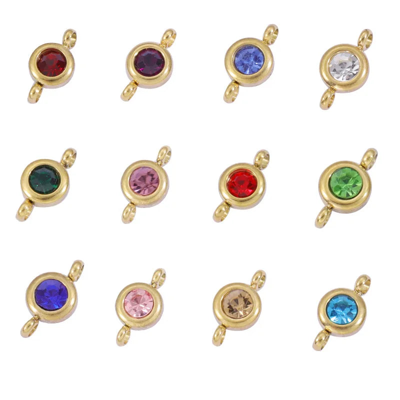 Wholesale 6.5mm Stainless Steel 12 Zodiac Birthstone Charm Accessories for Bracelets Necklace Making Diy
