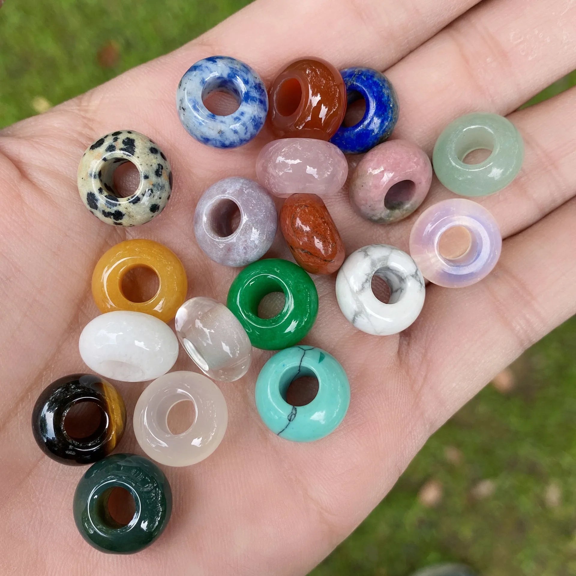 5mm Big Hole Cute 14mm Wheel Abacus Beads Natural Crystal Agate Stone Thick Donut Charm for Bracelet Making