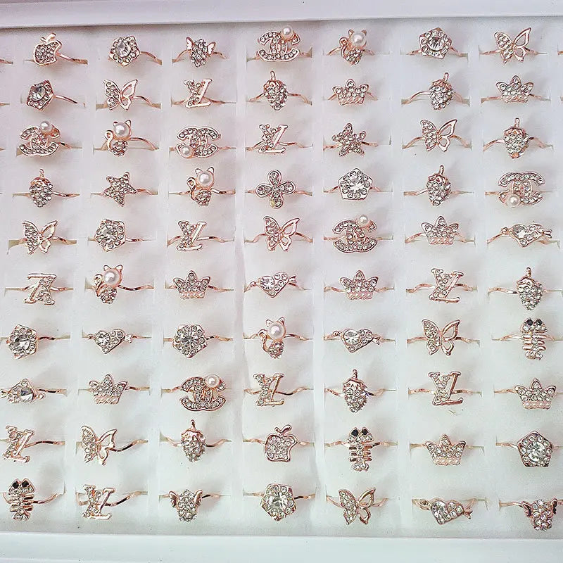 Wholesale Mixed Style Rhinestone Rings for Women Simple Design Gold Wedding Engagement Ring Bulk Lot Women Mix Lot Cheap Ring