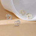 Fashion Earrings Jewelry 925 Sterling Silver Geometric Zircon Earrings Women Gold Plated square Stud Earrings for Women