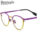 Borregls Colorful Titanium Glasses Frame Women New Designer Retro Round Eyeglasses Spectacle High Quality Optical Eyewear 185782