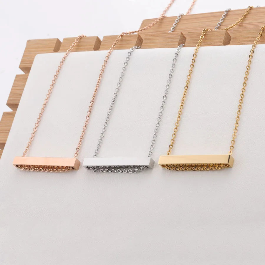 Gold Stainless Steel Horizontal Bar Laser Engraving Blanks Necklace Custom Logo Name Bar Pendant Necklace Gravurschmuck