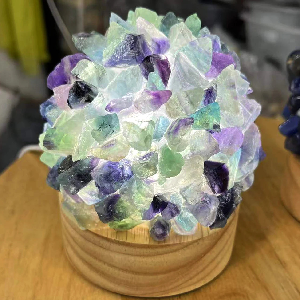 Natural Stone Night Lamp Wholesale Colorful Fluorite Lamp USB LED Crystal Bed Lamp Home Decoration Gift