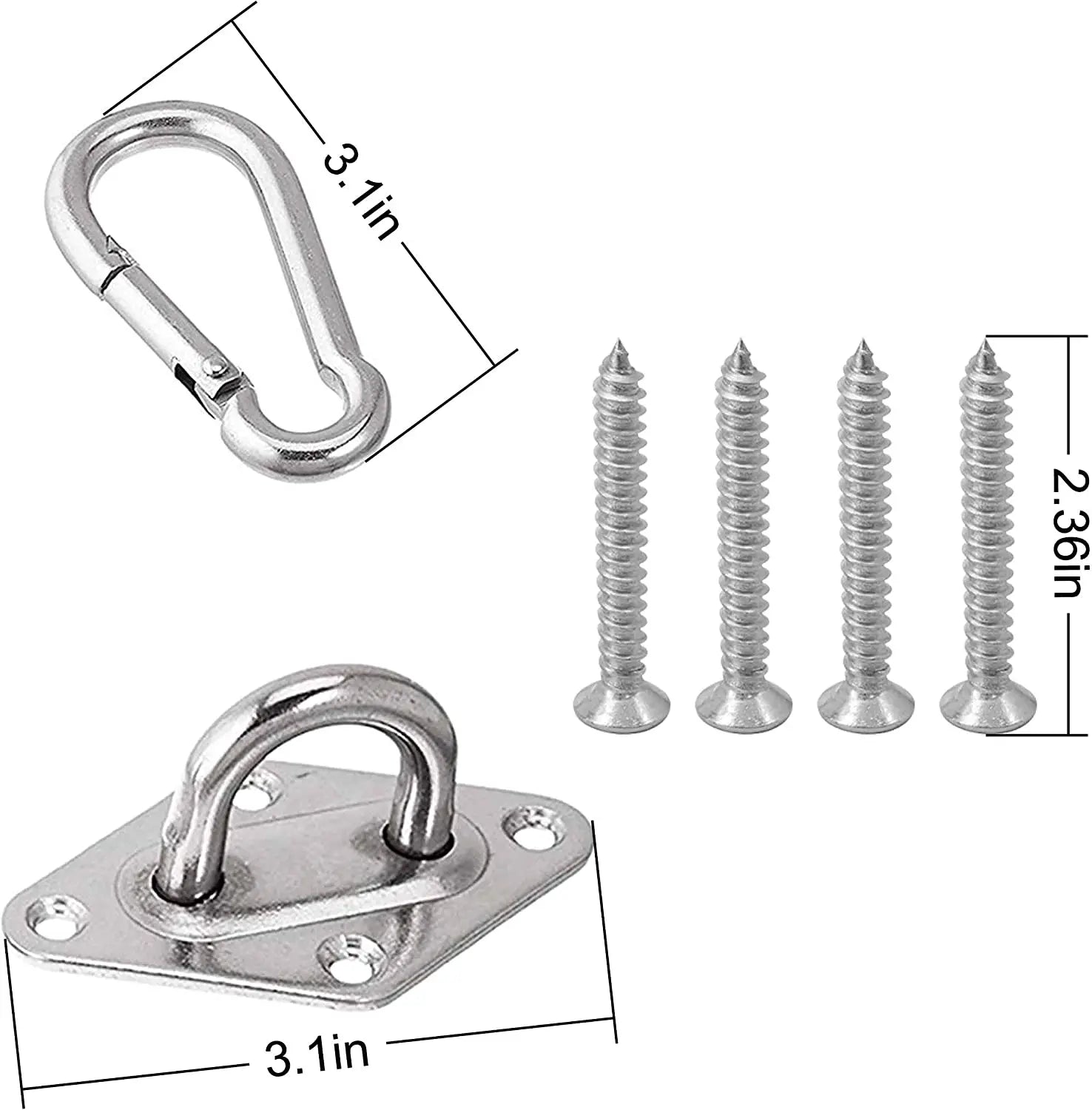 Stainless Steel Accessary Hammock Hooks Heavy Duty with Screw Bolts  M8 1000 Lbs Capacity Use for Hammock Chairs