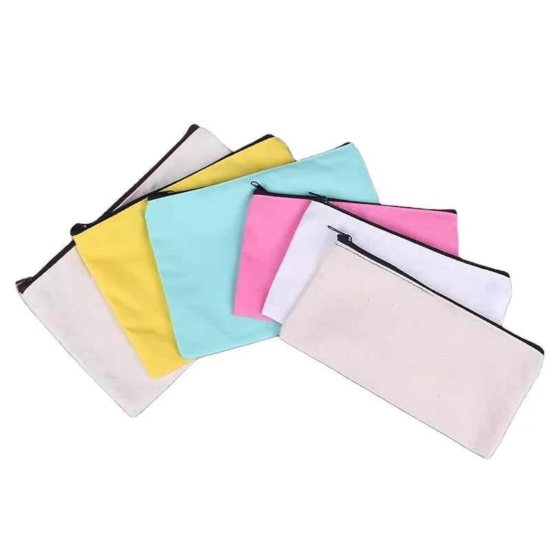 Custom Logo Eco-Friendly Zippered Pouch Travel for Cotton Canvas Cosmetic Makeup Bag Pen Case Storage Fashion Large