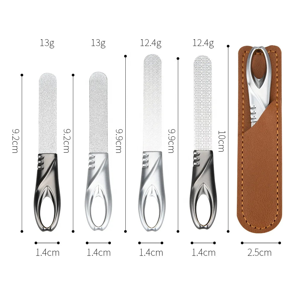 Double Sided Non Slip Stainles Steel Nail File Good Quality Thick Finger Nail File with Pouch