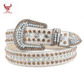 Factory Wholesale New Original Style Western Shinning Studded Rhinestone Belt  Cowboy Bling Bling White BB Simon Belt